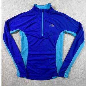 North Face Women S Blue Quarter Zip Long Sleeve Outdoor Athletic Pullover Top